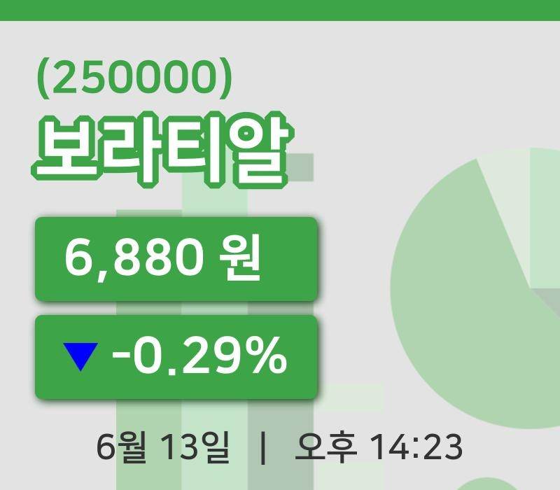 [보라티알주가] 14시 23분 현재 6,880원