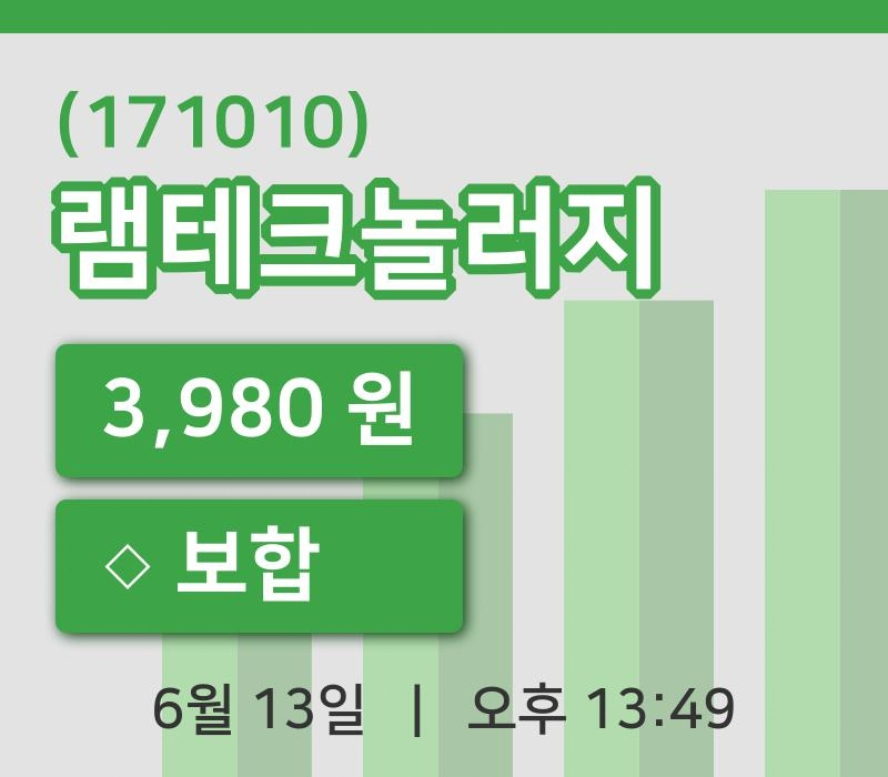 [램테크놀러지주가] 13일 13시 49분 현재 3,980원