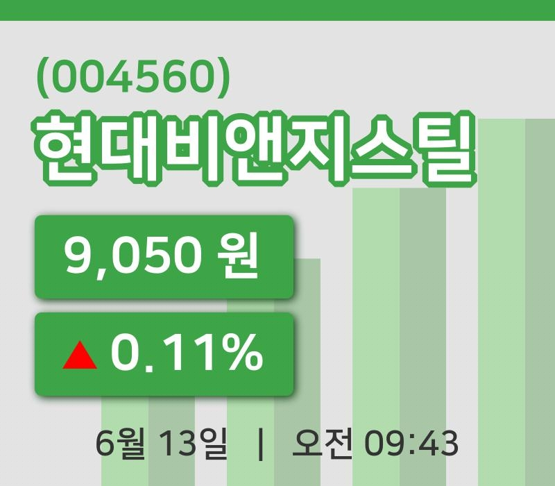 [현대비앤지스틸주가] 9시 43분 현재 9,050원