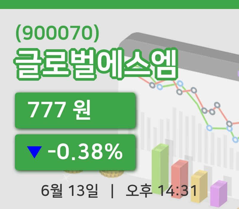 [글로벌에스엠주가] 13일 이시각 현재  777원