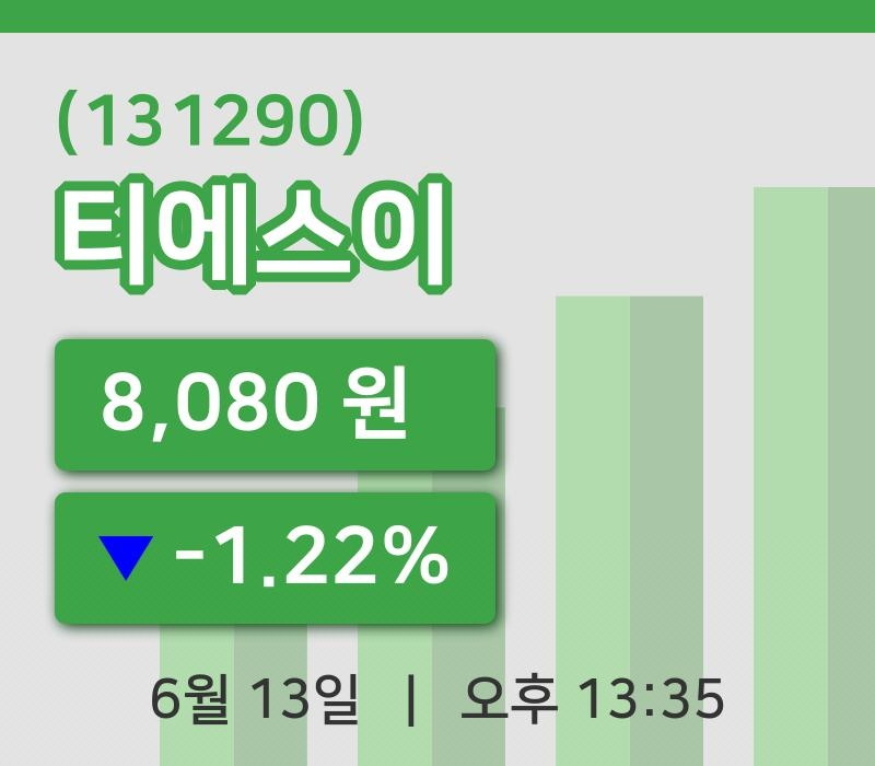 [티에스이주가] 13일 13시 35분 현재 8,080원