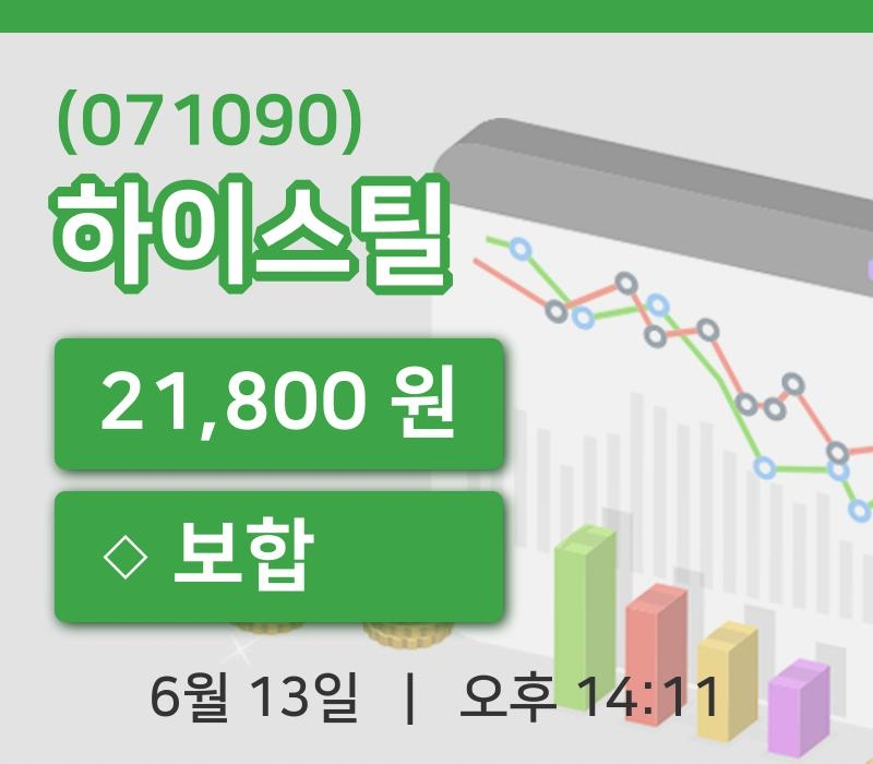 [하이스틸주가] 13일 이시각 현재  21,800원