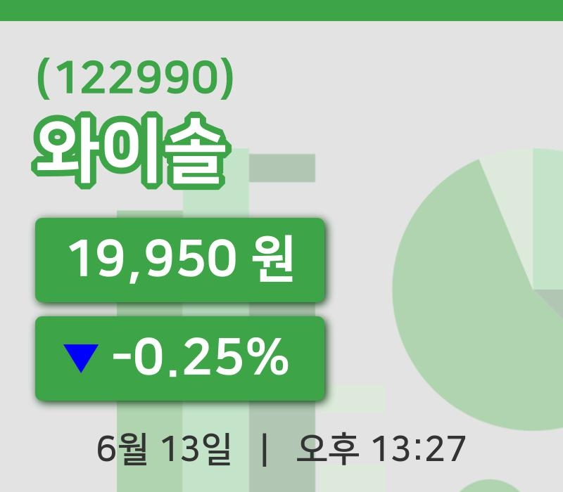 [와이솔주가] 13일 13시 27분 현재 19,950원