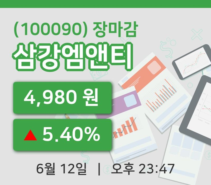 국내증시마감삼강엠앤티 12일 4,980원 장 마쳐주식차트종합복습