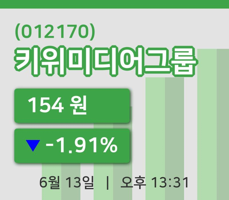 [키위미디어그룹주가] 13일 13시 31분 현재 154원