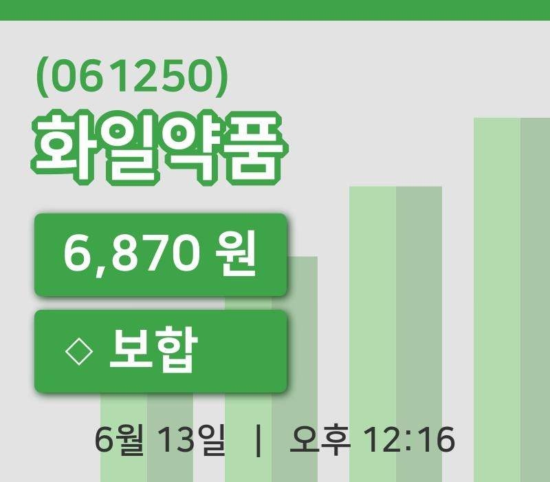 [화일약품주가] 13일 12시 16분 현재 6,870원