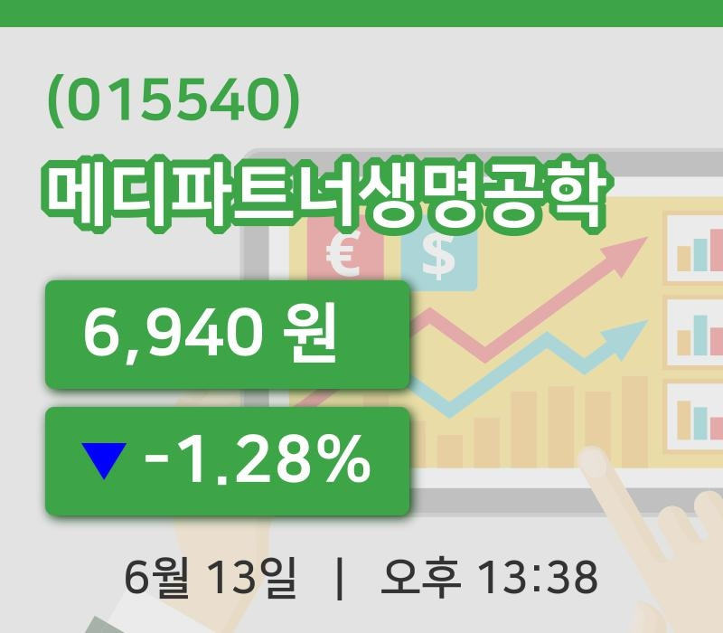 [메디파트너생명공학주가] 13일 13시 38분 현재 6,940원