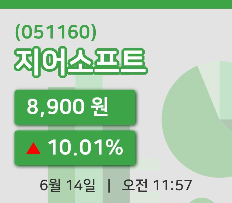 [지어소프트주가] 14일 11시 57분 현재 8,900원