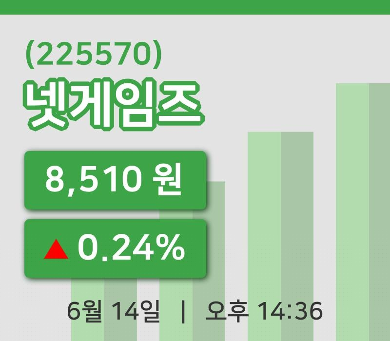 [넷게임즈주가] 14시 36분 현재 8,510원