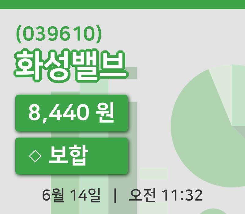 [화성밸브주가] 14일 11시 32분 현재 8,440원