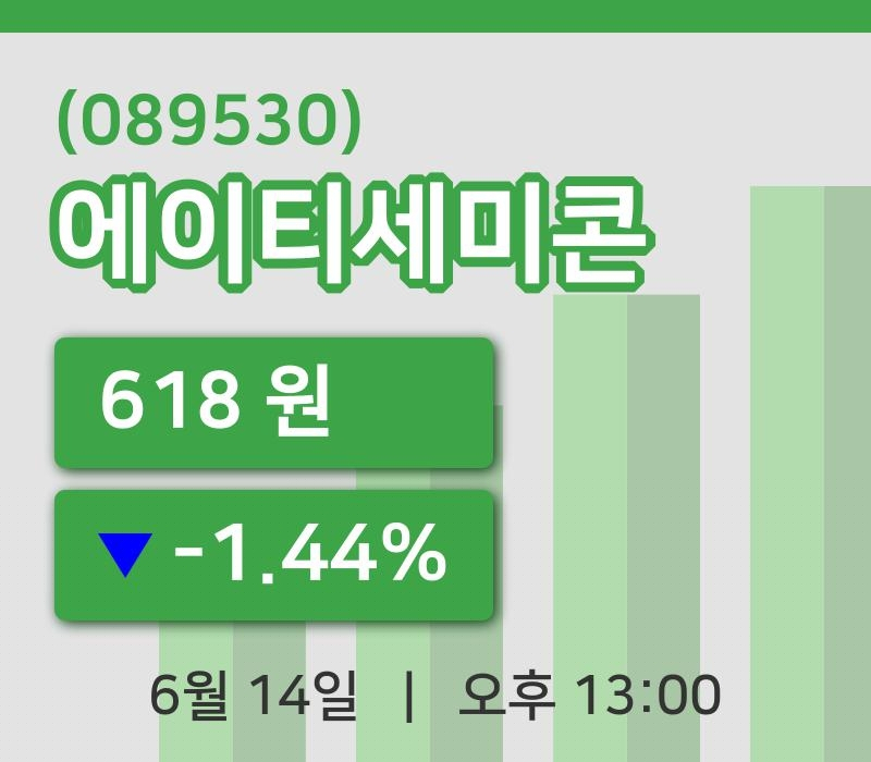 [에이티세미콘주가] 14일 13시 00분 현재 618원