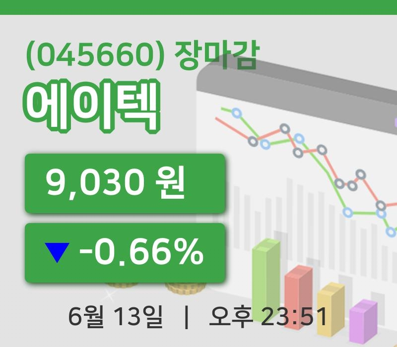 국내주식마감에이텍 13일 9,030원 마감
