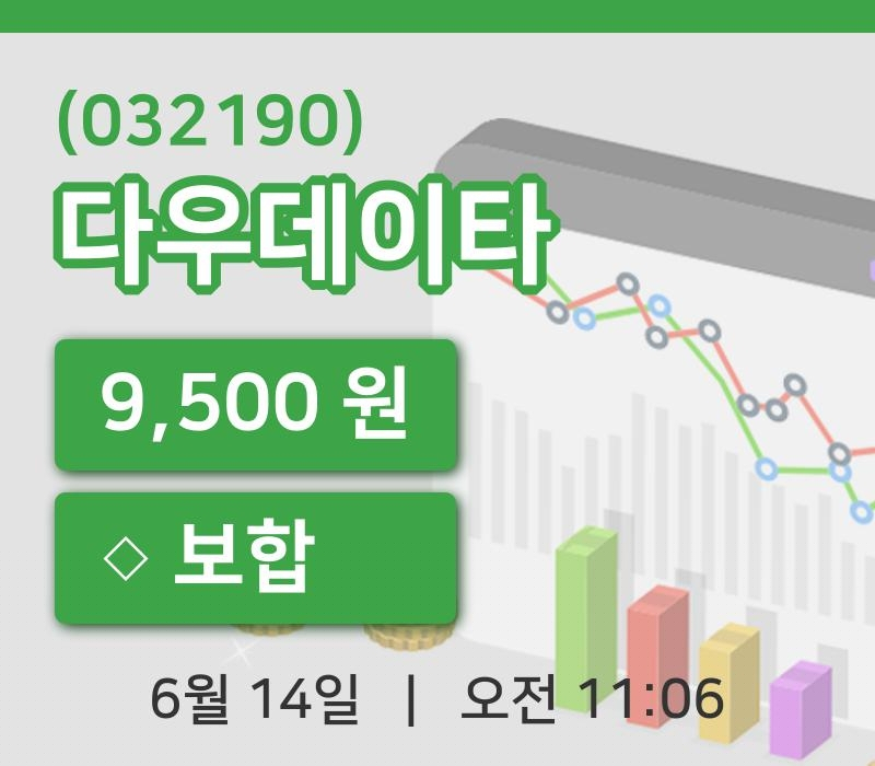 [다우데이타주가] 11시 06분 현재 9,500원