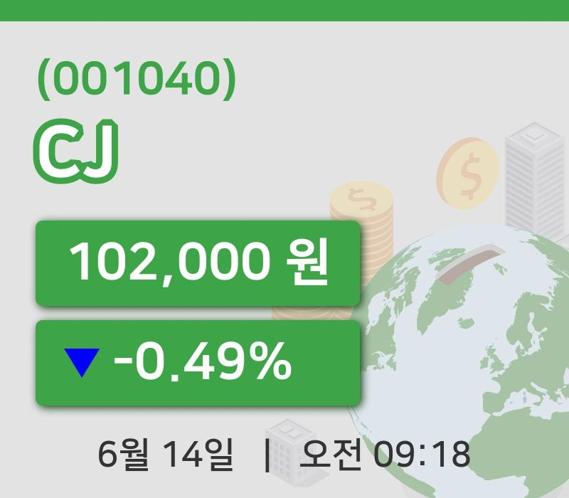 [CJ주가] 14일 9시 18분 현재 102,000원