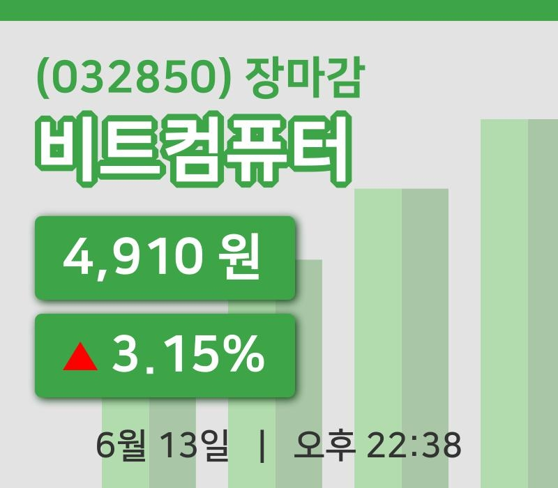 국내주식마감비트컴퓨터 13일 4,910원 장종료그래프복습 및 분석