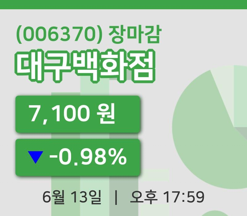 주식마감대구백화점 13일 7,100원 장 마쳐...