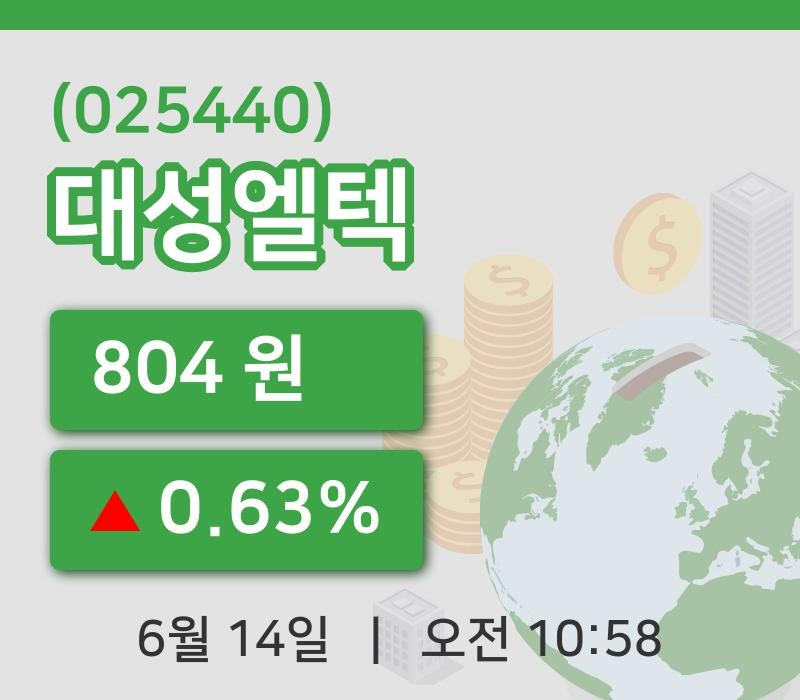 [대성엘텍주가] 14일 10시 58분 현재 804원