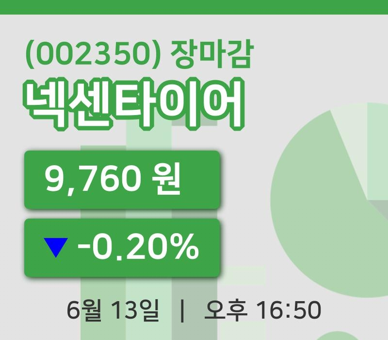 국내증시마감넥센타이어 13일 9,760원 장종료주식차트분석