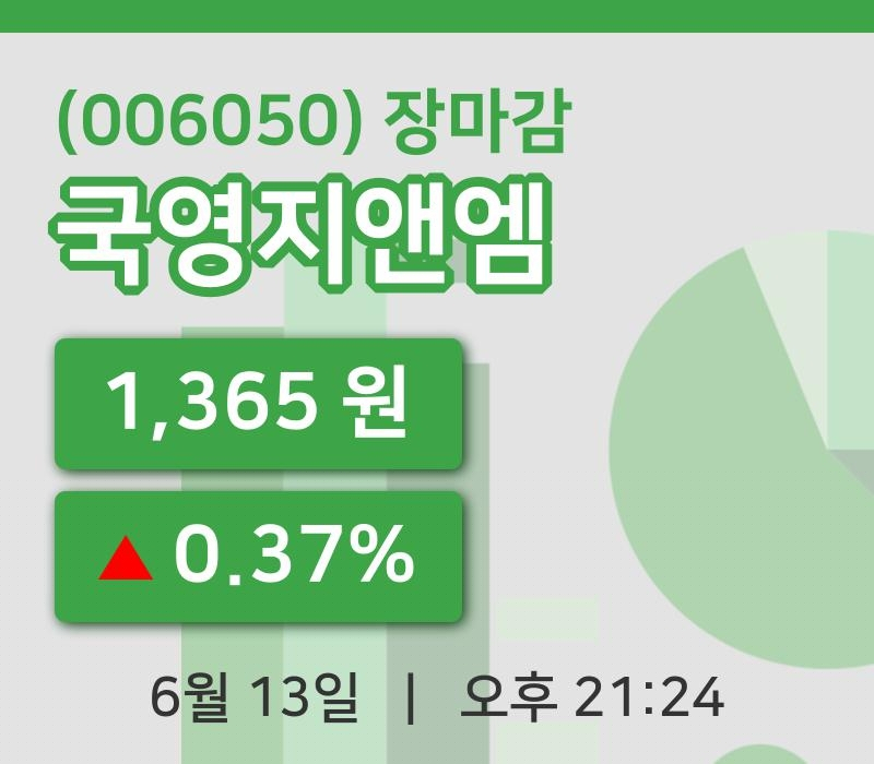 코스닥정리국영지앤엠 13일 1,365원 장마감