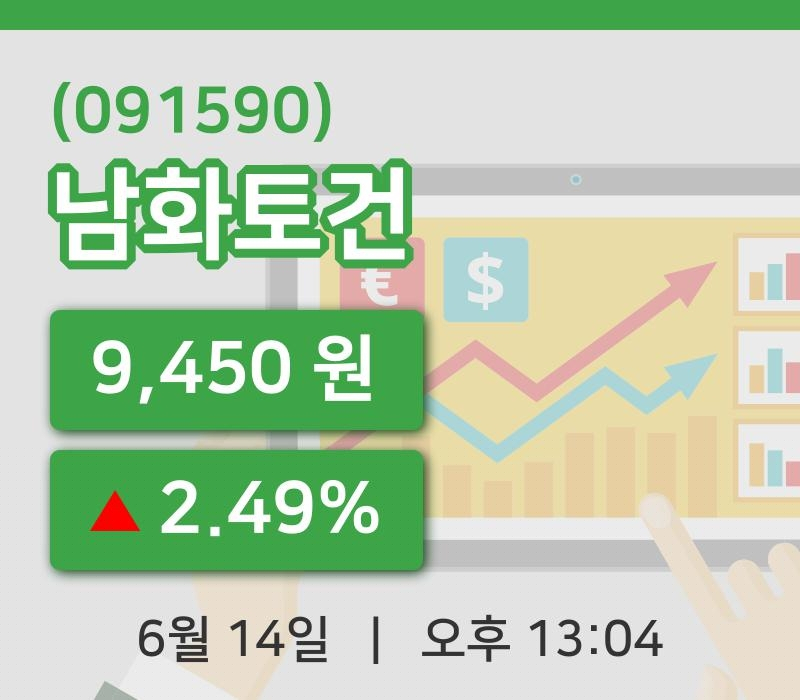 [남화토건주가] 13시 04분 현재 9,450원