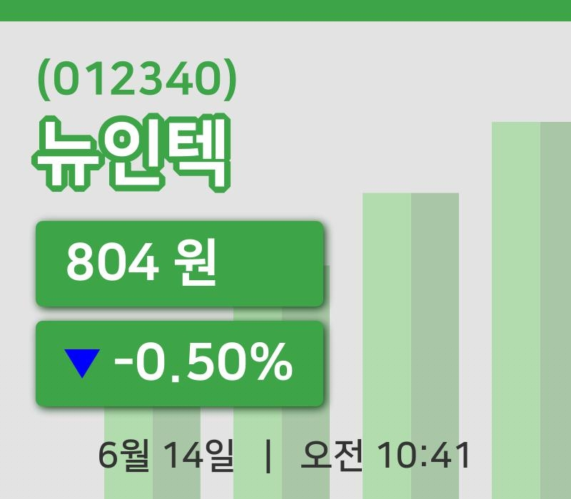 [뉴인텍주가] 14일 10시 41분 현재 804원