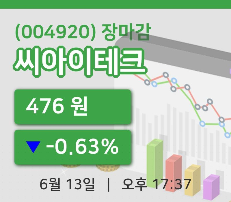 국내주식마감씨아이테크 13일 476원 장종료주식차트종합분석