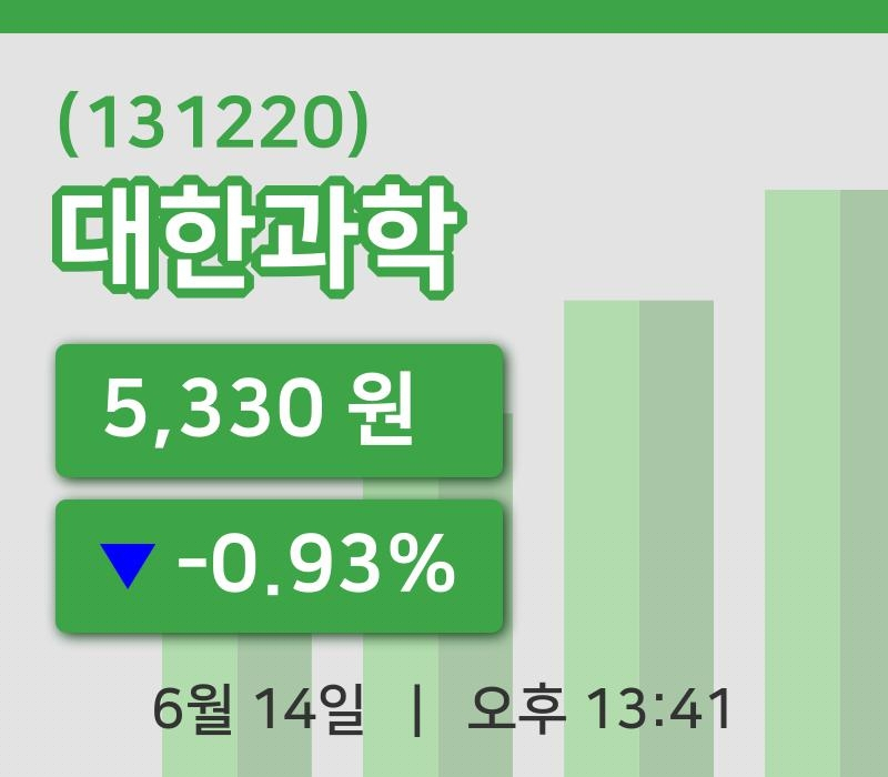 [대한과학주가] 14일 13시 41분 현재 5,330원
