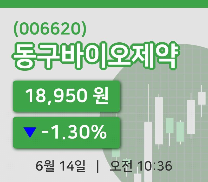 [동구바이오제약주가] 14일 10시 36분 현재 18,950원