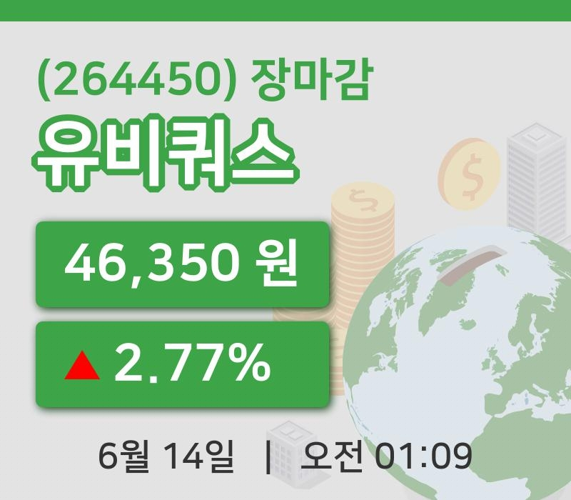 코스닥마감증시유비쿼스 14일 46,350원 장종료주식차트종합분석