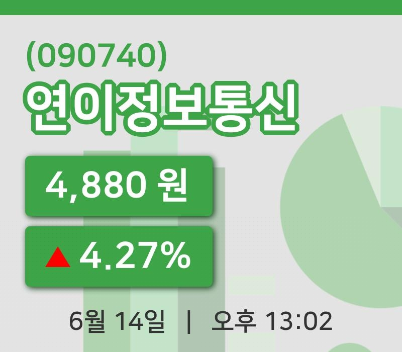 [연이정보통신주가] 13시 02분 현재 4,880원