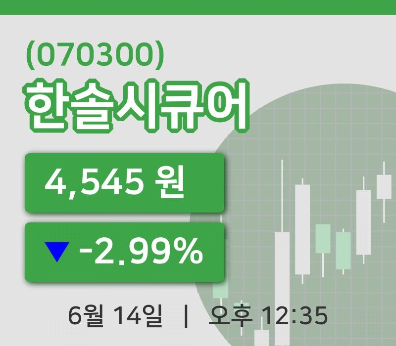 [한솔시큐어주가] 14일 12시 35분 현재 4,545원