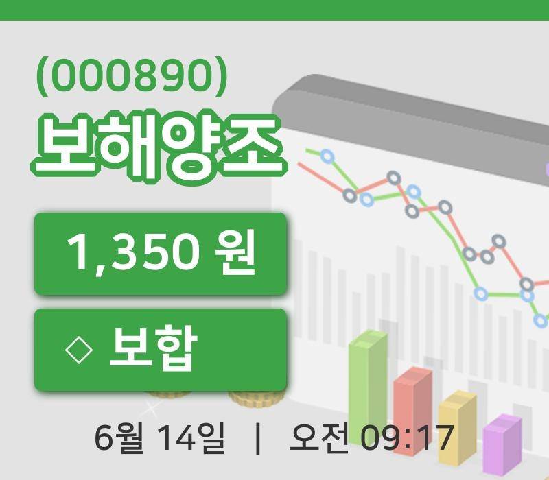 [보해양조주가] 14일 이시각 현재  1,350원