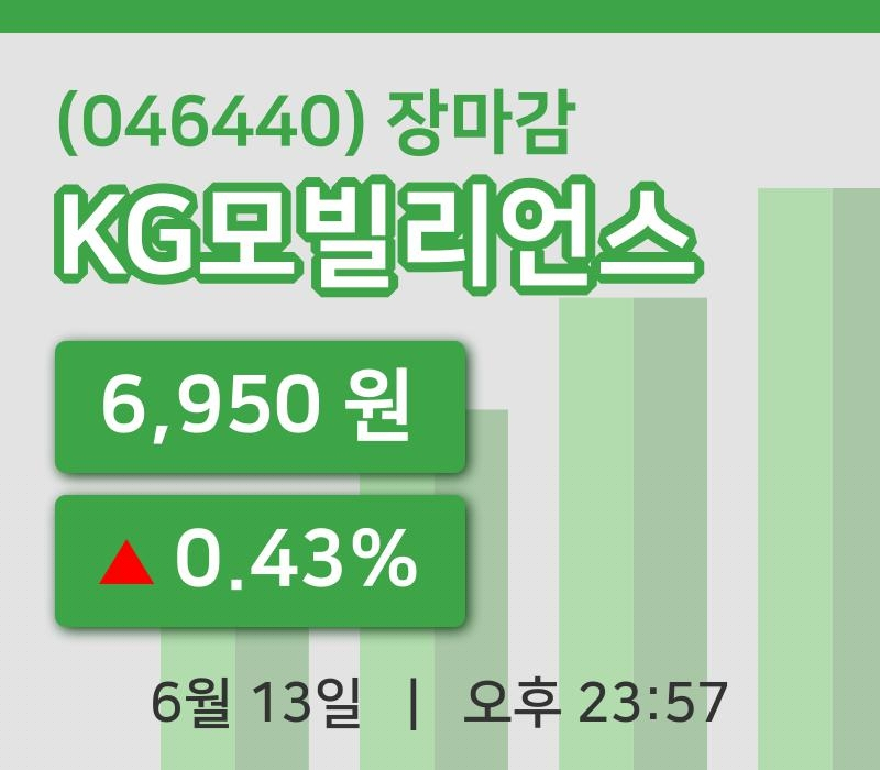 마감증시보고KG모빌리언스 13일 6,950원 장 마쳐