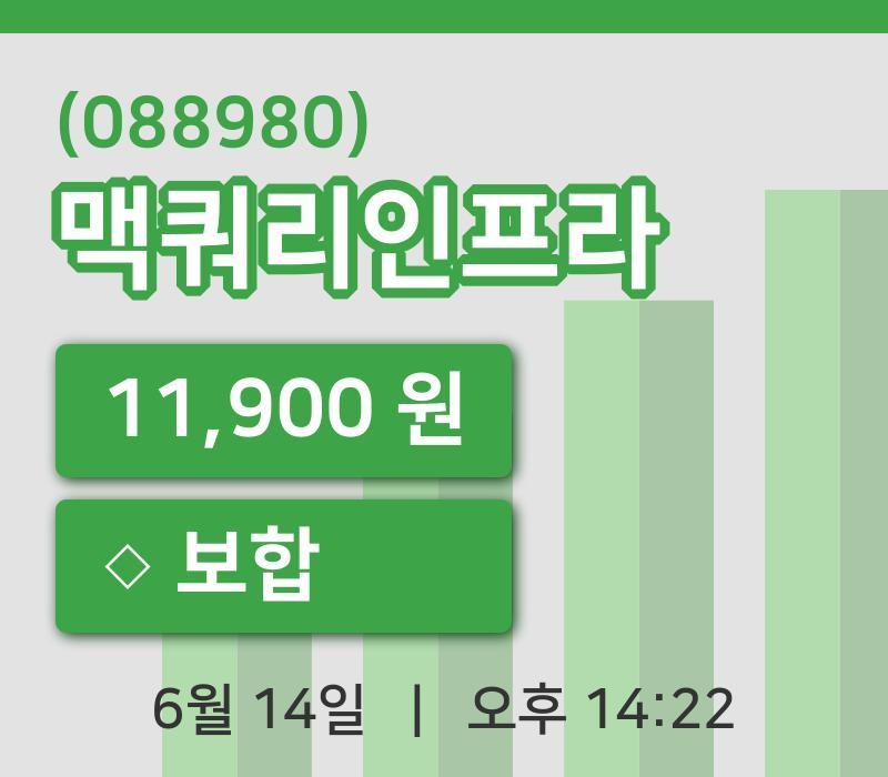[맥쿼리인프라주가] 14일 이시각 현재  11,900원