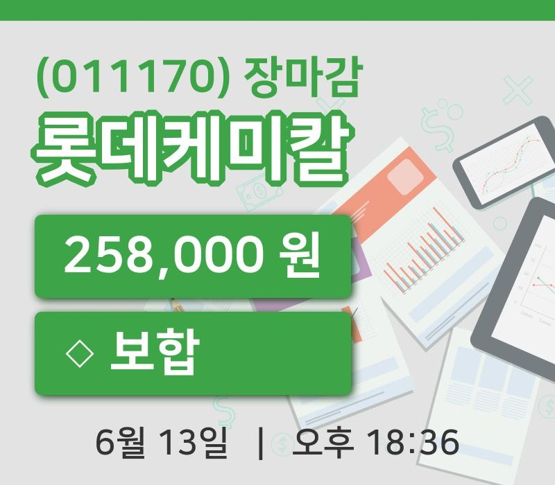 마감증시보고롯데케미칼 13일 258,000원 장종료주식차트종합통계