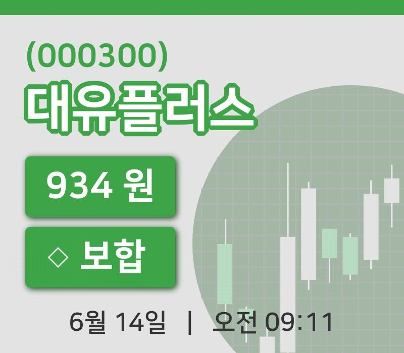 [대유플러스주가] 14일 이시각 현재  934원
