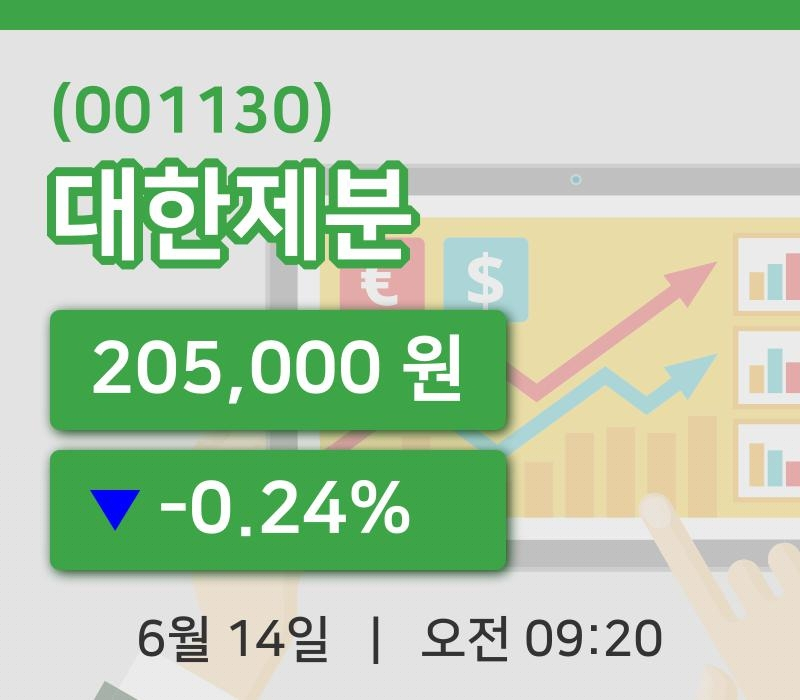 [대한제분주가] 14일 이시각 현재  205,000원