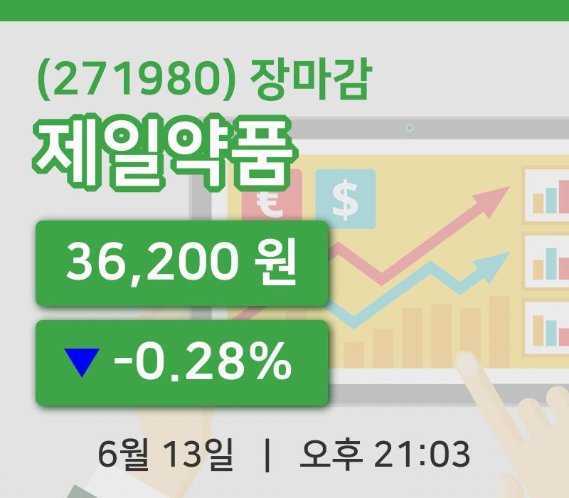 코스피마감증시제일약품 13일 36,200원 장마감