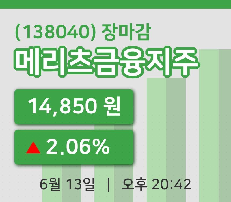 코스피마감증시메리츠금융지주 13일 14,850원 장종료