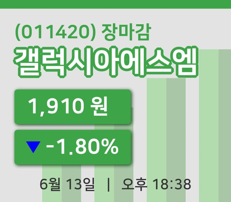 주식마감갤럭시아에스엠 13일 1,910원 장마감주식차트종합통계