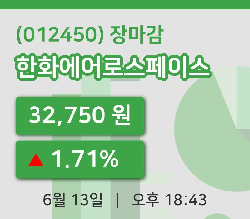 주식마감한화에어로스페이스 13일 32,750원 장종료...
