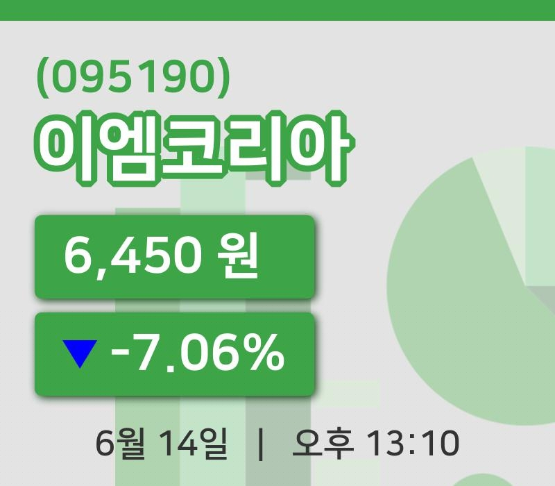 [이엠코리아주가] 14일 13시 10분 현재 6,450원