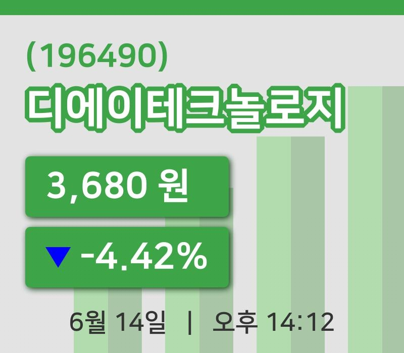 [디에이테크놀로지주가] 14시 12분 현재 3,680원