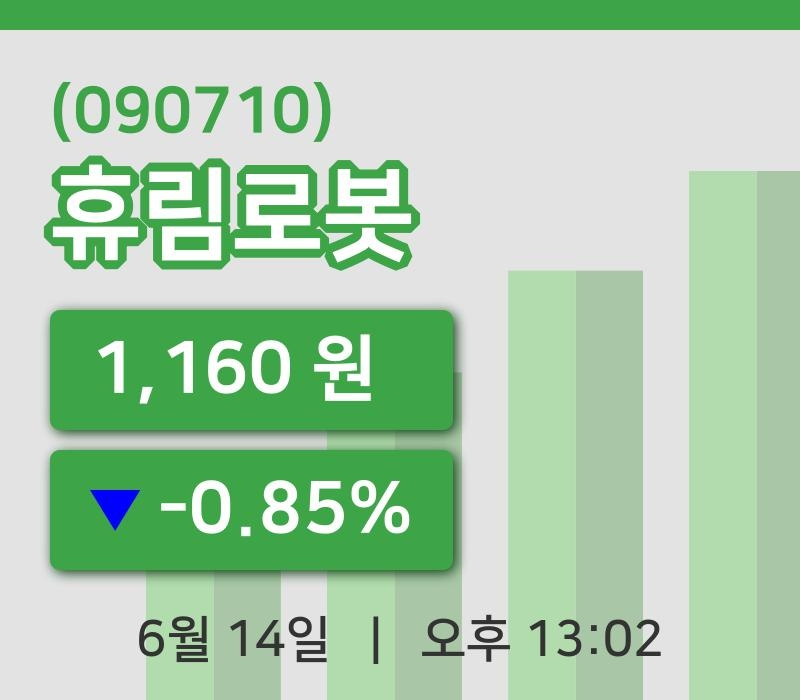 [휴림로봇주가] 13시 02분 현재 1,160원