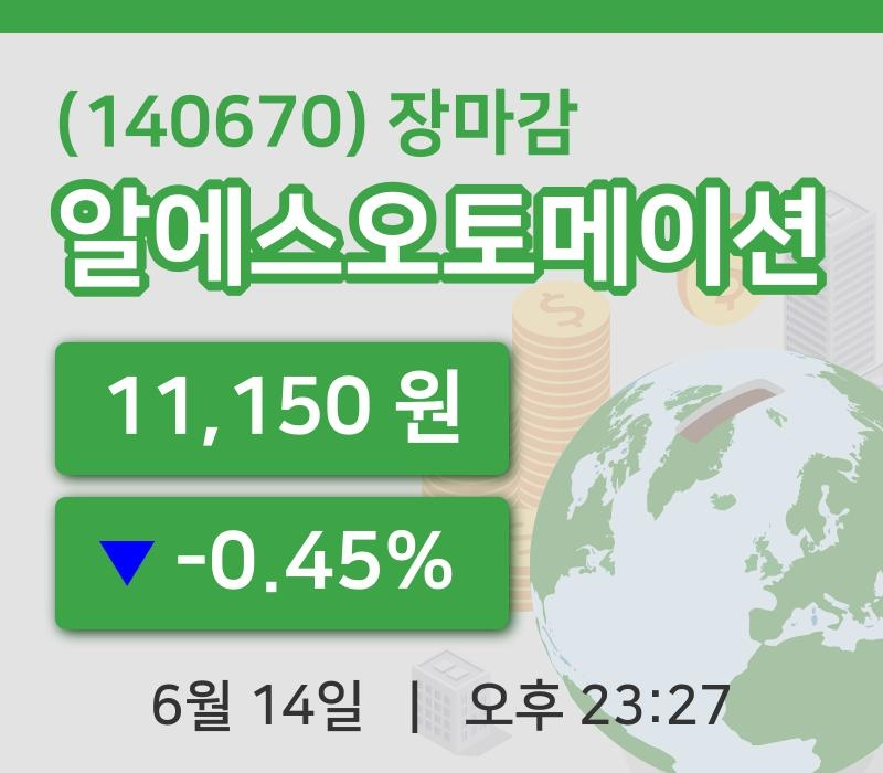 국내증시마감알에스오토메이션 14일 11,150원 장 마쳐...