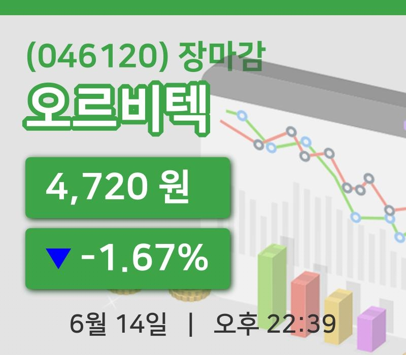 국내주식마감오르비텍 14일 4,720원 장 마쳐주식차트종합복습