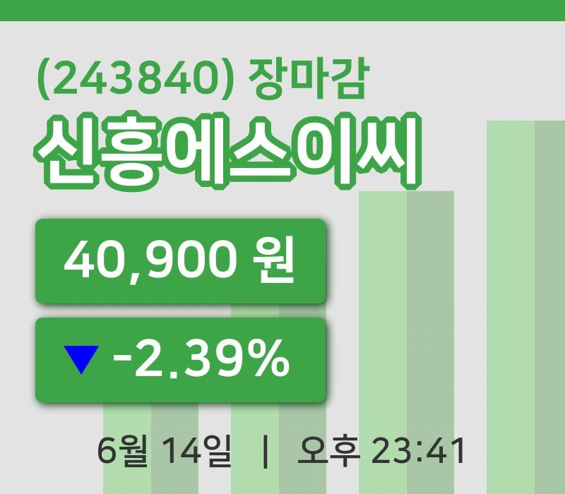 주식마감신흥에스이씨 14일 40,900원 마감...