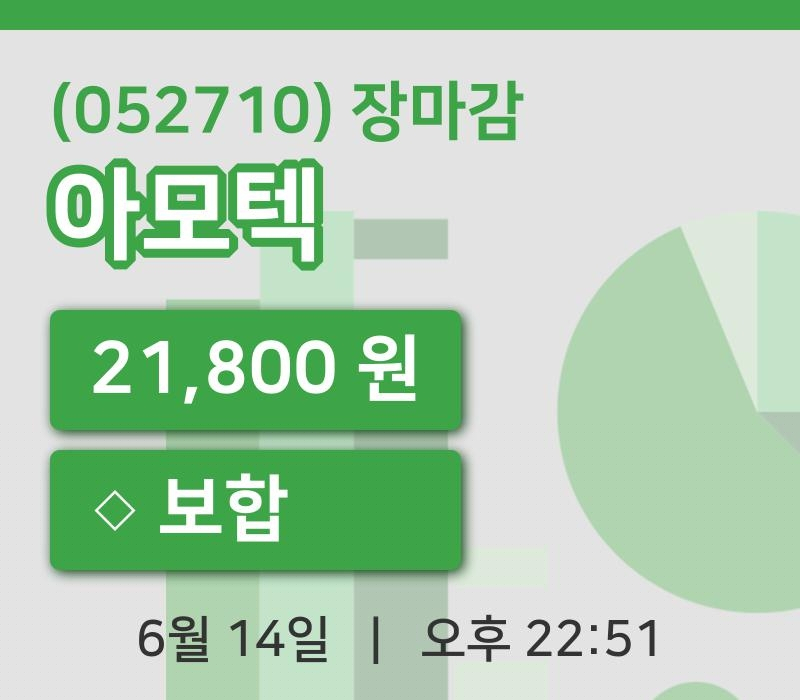 국내증시마감아모텍 14일 21,800원 장종료주식차트통계 및 분석