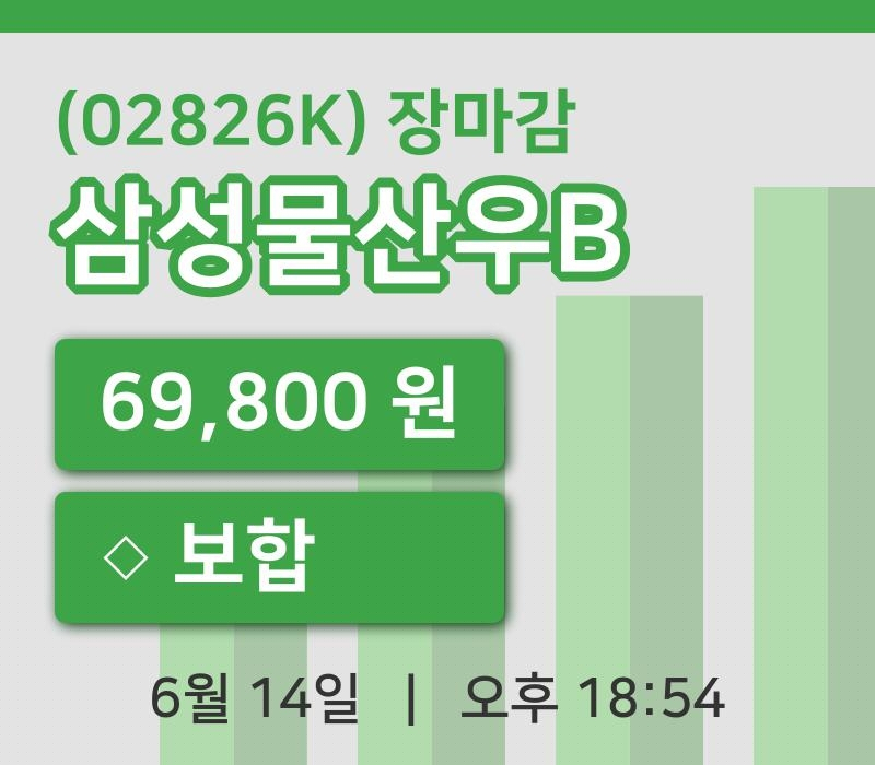 주식마감삼성물산우B 14일 69,800원 마감...