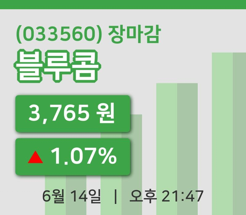 마감증시보고블루콤 14일 3,765원 마감그래프종합복습